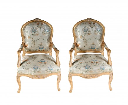Pair French Arm Chairs Gilt Empire Fauteuils