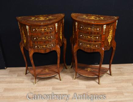 Pair French Bedside Cabinets Nightstands Inlay