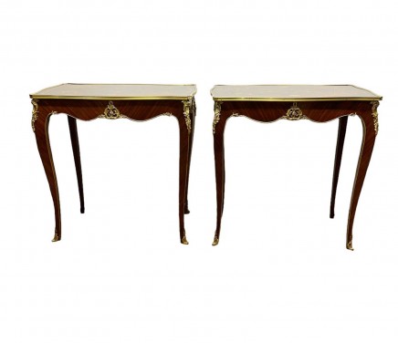 Pair French Console Tables Louis XVI Marquetry Inlay