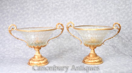 Pair French Empire Crystal Glass Urns Tureens Dishes