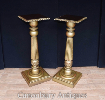 Pair French Empire Gilt Pedestal Table Stands