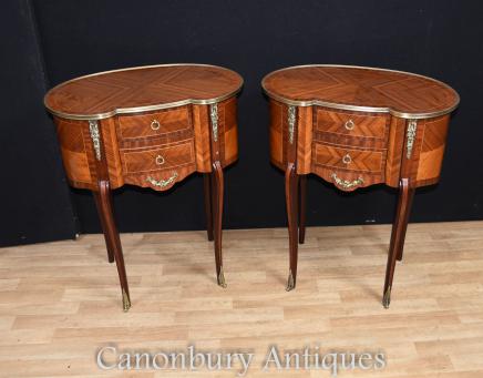 Pair French Empire Kidney Bean Bedside Chests Tables