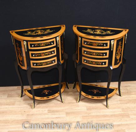 Pair French Empire Lacquer Bedside Cabinets Nightstands