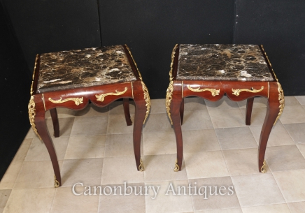 Pair French Empire Marble Topped Side Tables Cocktail Table