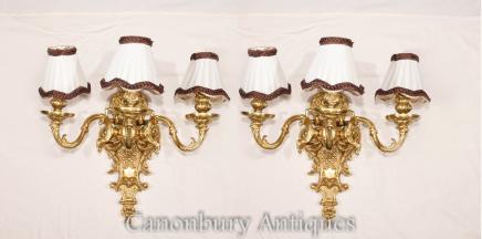Pair French Empire Ormolu Sconce Wall Lights