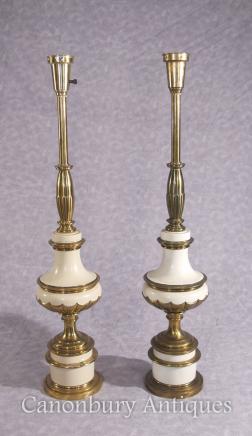 Pair French Empire Porcelain Lamp Bases Table Lights