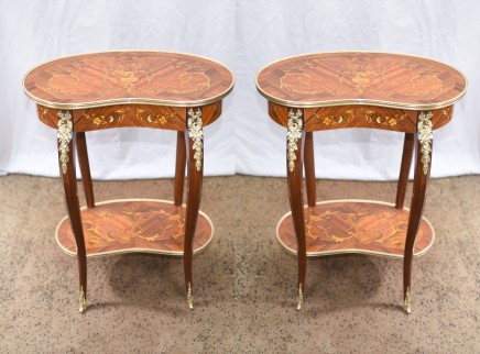 Pair French Louis XVI Side Table Kidney Bean Form