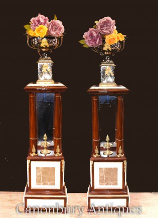 Pair French Pedestal Column Stands - Empire Tables Marble