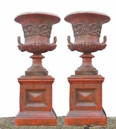 Pair Georgian Terracotta Urns - Garden Vase on Pedestal Thomas Hope