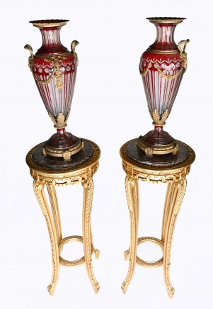 Pair Gilt Pedestal Tables French Empire Stands