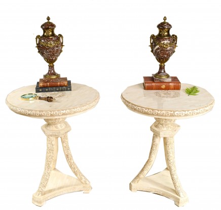 Pair Hand Carved Side Tables Indian Occasional Furniture