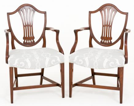 Pair Hepplewhite Arm Chairs in Mahogany Circa 1890