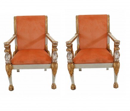 Pair Italian Neo Classical Arm Chairs Maiden Arms