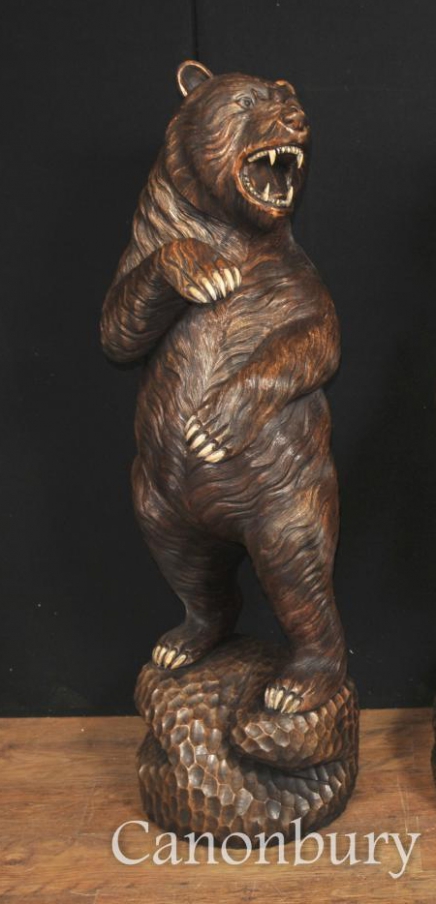 Single Lifesize Carved Black Forest Bear Statue German