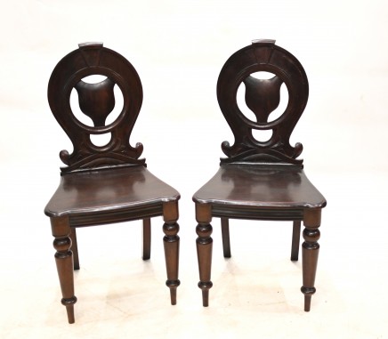 Pair Mid Victorian Hall Chairs Mahogany 1840