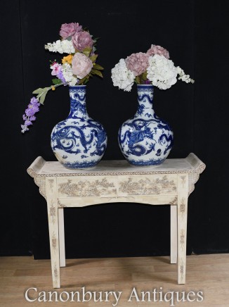 Pair Ming Porcelain Vases -  Chinese Blue and White Urns