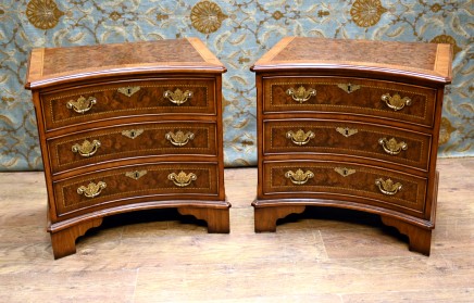 Pair Regency Bedside Chest Concave Walnut Nightstands Drawers