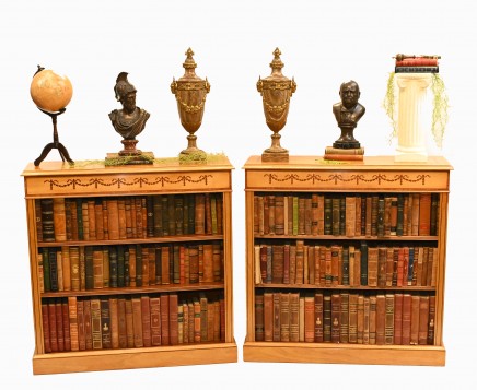Pair Regency Bookcases - Satinwood Open Front Sheraton Inlay