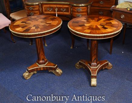 Pair Russian Side Tables Marquetry Inlay