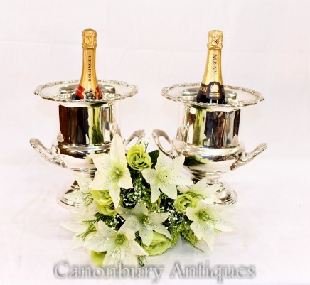 Pair Sheffield Silver Plate Ice Buckets - Champagne Wine Cooler