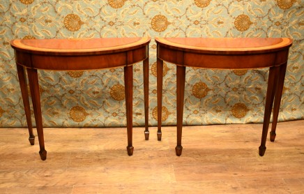 Pair Sheraton Console Tables Satinwood Demi Lune