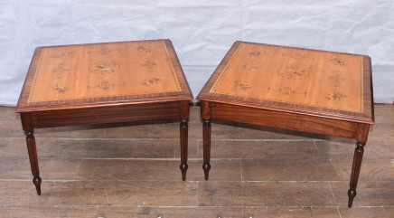 Pair Sheraton Satinwood Side Tables - Painted Floral Motifs