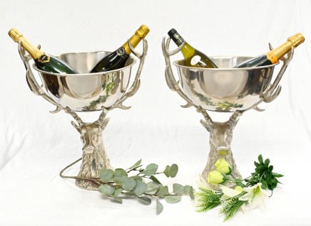 Pair Silver Plate Punch Bowls - Stag Champagne Wine Cooler