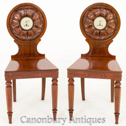 Pair William IV Mahogany Hall Chairs Accent Seat