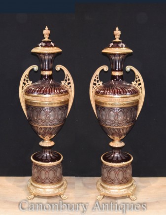 Pair XL French Glass Urns - Empire Architectural Vases