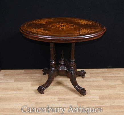 Regency Oval Side Table Walnut Marquetry Inlay
