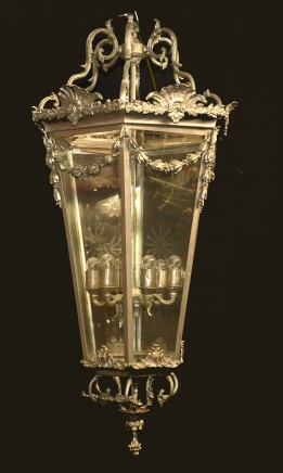 French Silver Plate Lantern -Louis XVI Hanging Light Chandelier