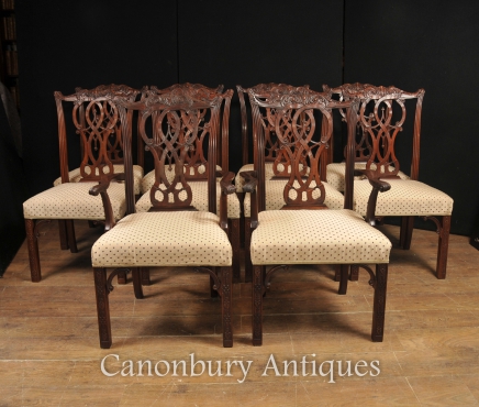 Set 10 Mahogany Chippendale Dining Chairs English Furniture