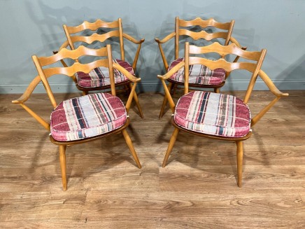 Set 4 Mid Century Ercol Chairs Beech Batwing