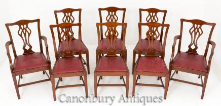 Set 8 Chippendale Dining Chairs Mahogany
