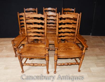 Set 8 Ladderback Oak Kitchen Dining Chairs 