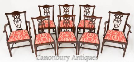 Set 8 Mahogany Chippendale Dining Chairs