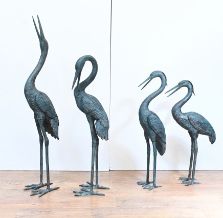 Set Bronze Cranes Japanese Birds Stork Heron Casting