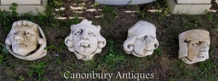 Set of 4 Medieval Stone Corbels Grotesques
