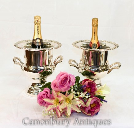 Silver Plate Champagne Buckets - Victorian Wine Cooler Bucket