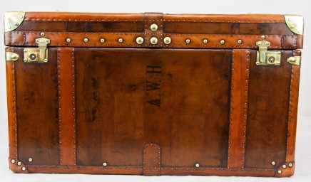 Steamer Trunk Chest - Leather Luggage Case Coffee Table