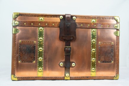 Steamer Trunk Table - Copper Leather Storage Box Table