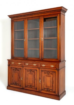 Victorian Bookcase Walnut Glazed Cabinet Shoolbred and Co 1880