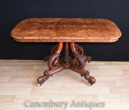 Victorian Burr Walnut Side Table Desk 1880