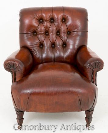 Victorian Club Chair Deep Buttoned Leather Arm Chairs