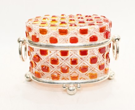 Victorian Glass Casket Hobnail Cranberry Crystal Jewellery Box
