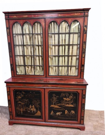 Victorian Lacquered Library Bookcase Cabinet Chinoiserie 1880