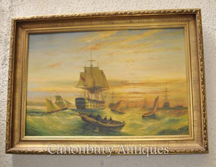 Victorian Oil Painting English Channel Seascape Maritime Ships Turner