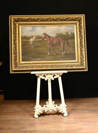 Victorian Oil Painting Horse and Pony Art English Equestrian