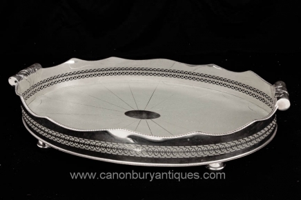 Victorian Silver Plate Butlers Tray Shagreen Platter Silverplate