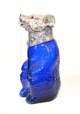 Victorian Silver Plate Glass Bear Decanter Drinks Holder